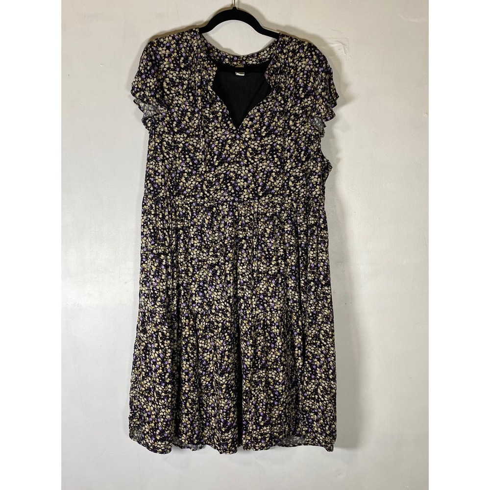 Cottagecore‎ Floral Tiered Babydoll Midi Dress 3XL Empire Waist Flutter Sleeve